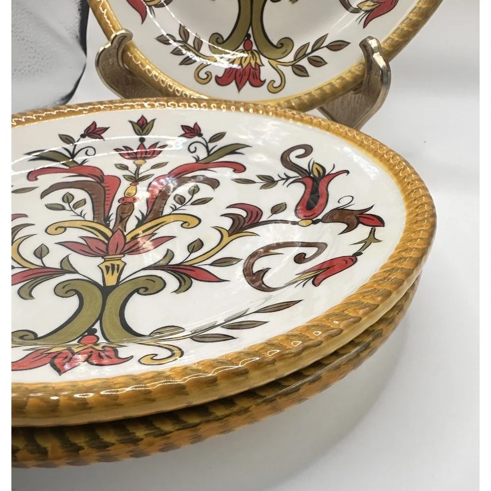 Pier 1 ORALIA Earthenware Salad‎ Plates Flower and Scroll in Autumn Colors (3)